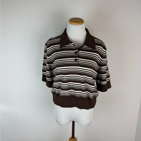 NWT Lovers + Friends Sheeva Stripe Polo in Brown & Ivory Revolve Size M - Picture 6 of 9